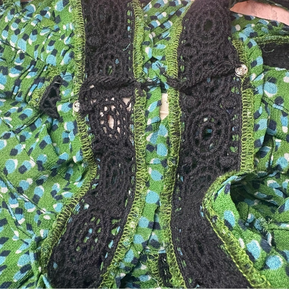 Anthropologie Bardot Blouse Boho Print Crochet Button Front Sleeveless Swing Top - Picture 5 of 8